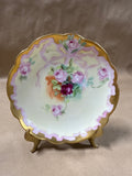 (C) Pink Ribbon Floral Gold Trim Limoges Saucer Plate