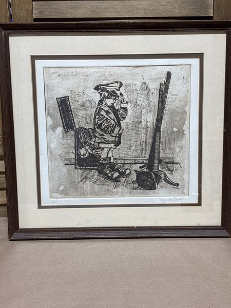 Dressing Up in Dads Clothes Etching by Virginia Curtin; Signed