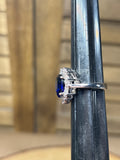 Silver Tone Heart Shaped Ring - Faux Diamonds & Sapphire  SIZE 5.25