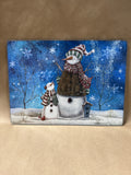 (B) Small Christmas Snowmen Glass Cutting Board