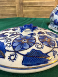 Blue And White Floral Pot With Lid