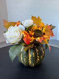 Faux Fall Floral Arrangement in Gourd
