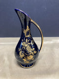 Gilded Floral Dark Sapphire Glass Vase