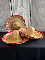 Trio of Red Rimmed Straw Sombreros
