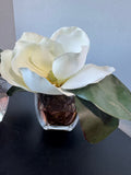 Pair of Faux Magnolia Arrangements in Glass Pots