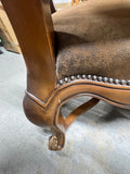 Set of (8) Unbranded Dining Chairs with Leather Upholstery and Ornate Carved Wood Trim with Nailhead Asccents