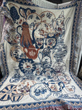 (C) Goodwin Weavers Colonial Williamsburg Floral Teapot Tapestry Style Fringed Blanket