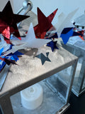 Trio of Star Cut Out Galvanized Tin Patriotic Lanterns with Flameless Tea Lights (WORKS)