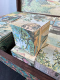 Victorian Style 6-Scene Vintage Wooden Picture Puzzle Block Set in Case