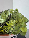 Faux Succulent Arrangement in Terracotta Pot with Blue & White Design