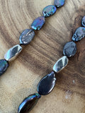 Peacock Freshwater Oval Pearl Necklace with Sterling Silver Toggle