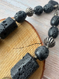Black Volcanic Lava Rock Beaded Necklace