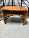 Petite Teak Veneer Desk on Casters