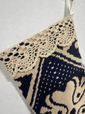 Primitive Style Needlepoint Stockings With Lace Border - Pair