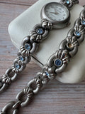 Rumours Matte Silver Tone Watch & Bracelet Set with Blue Rhinestones (WORKS)
