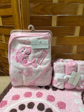 Pink Baby Girl Bath Set in Purple Canvas Tote