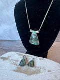 Mixit Vintage Abalone Silver Tone Necklace & Earrings Set with Mint Green Accent Stones