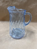 Blue Glass Swirl Water Pitcher With Ice Lip