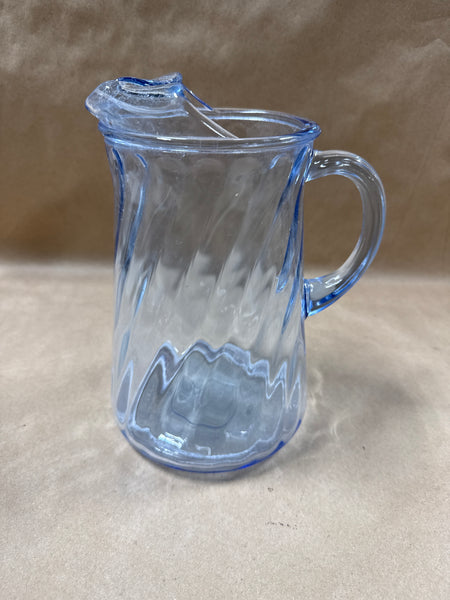 Blue Glass Swirl Water Pitcher With Ice Lip