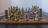 Romans v/s Vikings Brass & Pewter Vintage Chess Set with Faux Leather Board
