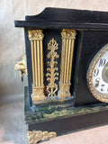 Black Marble Mantle Clock With Lion Head Handles NOT TESTED