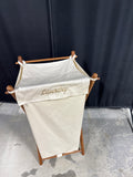 Cream Colored Canvas Folding Laundry Hamper With Top - Embroidered (B)