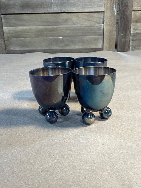 (B) Set Of 4 Footed Silver Plate Egg Cups