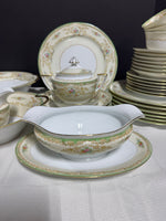 32-Noritake Japan N830 Green Rimmed Floral China Set