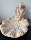 White Washed Terracotta Cherub Shell Bird Bath
