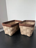 Pair of Sturdy Tan Canvas Woven Storage Baskets