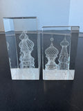 Pair of Onion Dome Buildings Laser Cut Engraved Glass Paperweights