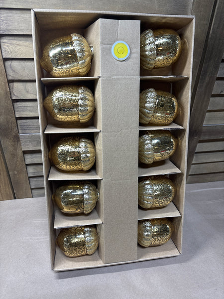 Strand of Gold Mercury Glass Acorn Lights - Battery Operated
