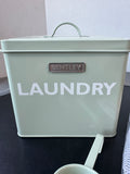 Sage Green Farmhouse Style Metal Laundry Bin with Scoop, Mesh Washing Bag & Machine Cleaner