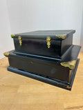 108-Piece Vintage Siam Thailand Buddha Teak & Nickel Bronze Flatware Set in 2-Tier Pagoda Style Wooden Box