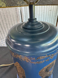 Blue Metal Tole Painted Tea Canister Lamp with Black Shade (WORKS)