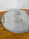 Round Hammered Floral Aluminum Tray With Handles