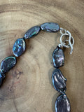 Peacock Freshwater Oval Pearl Necklace with Sterling Silver Toggle