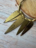 Gold Beaded Vintage Bib Necklace with Etched Metal Leaves
