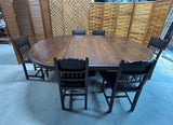 1880's German/French Huntsman's Hand Carved Oak Dining Table with Leaf, and (6) Henry II Revival Chairs ***HEAVY ITEM***READ DESCRIPTION CAREFULLY***