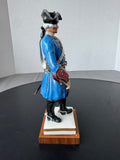Maison du Roi Van Gerdinge Sitzendorf Porcelain French Soldier with Wooden Base & Box