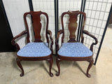 Pair of Arm Chairs with Blue Seat Cushions