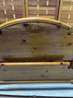 Queen Bed with Carved Headboard with Metal Side Rails, No Slats