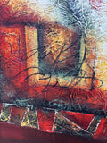 Large Textured Abstract Painting with Two Figures on Canvas; Signed
