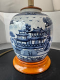 Crackled Blue & White Chinoiserie Jar Lamp (WORKS)