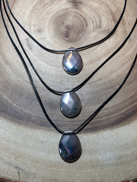 Layered Silver Pendants on Cord Necklace