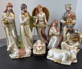 9-Piece Large Pearlesque Painted Bisque Nativity Set