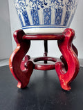 Large Blue & White Chinoiserie Vase on Wooden Stand AS IS (READ DESCRIPTION CAREFULLY)