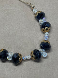 Deep Blue Faceted Beads on Gold Tone Chain with Matching Earrings Set