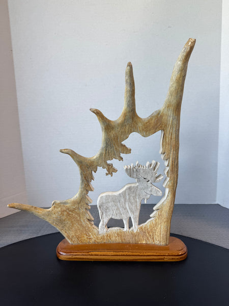 Signed Moose Antler Carving