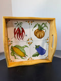 Wooden & Tile Heavyweight Vegetable Motif Serving Tray